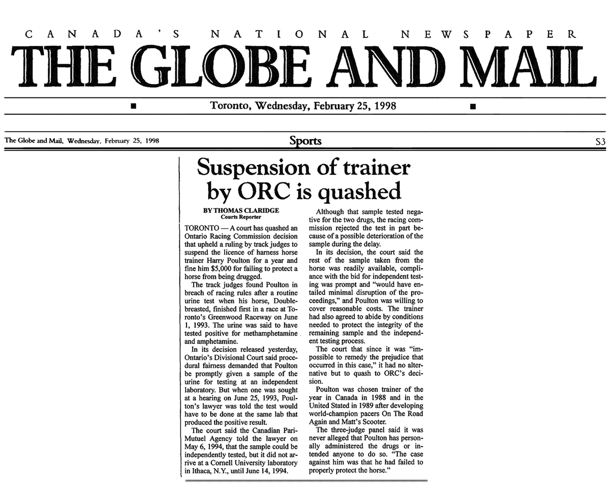 Globe & Mail 1998-02-25 - Poulton DivCt win